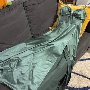 Jump Strapless Green Satin Dress